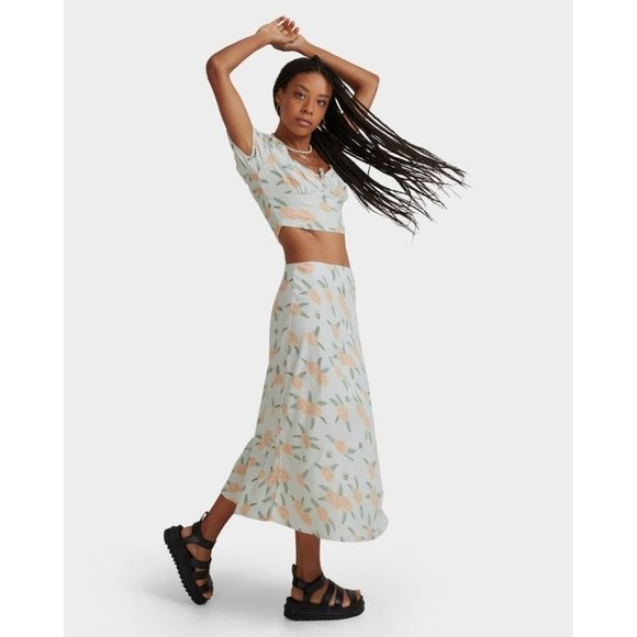 RVCA Luke Pelletier Collab BNWT Floral Annika Midi Skirt Women's Size Small - Picture 3 of 11